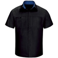 Workwear Outfitters Men's Short Sleeve Perform Plus Shop Shirt w/ Oilblok Tech Black/Royal Blue, Small SY42BR-SS-S